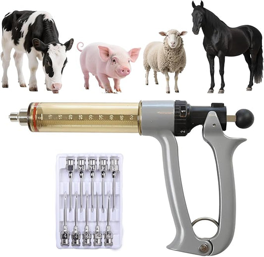 50ML Livestock Syringe Gun, 5 Gears Adjustable Continuous Repeating Luer Lock Syringe, for Chickens, Ducks, Goose, Pig Bull Sheep, Large And Small Animals