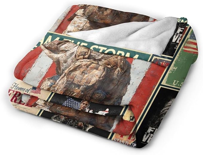 Patriotic Soldier Throw Blanket Female Soldier Flannel Blankets Women American Army Plush Super Soft Cozy Warm Decor Gifts for Boys Girls Kids Adults Men Women 40" x 50"