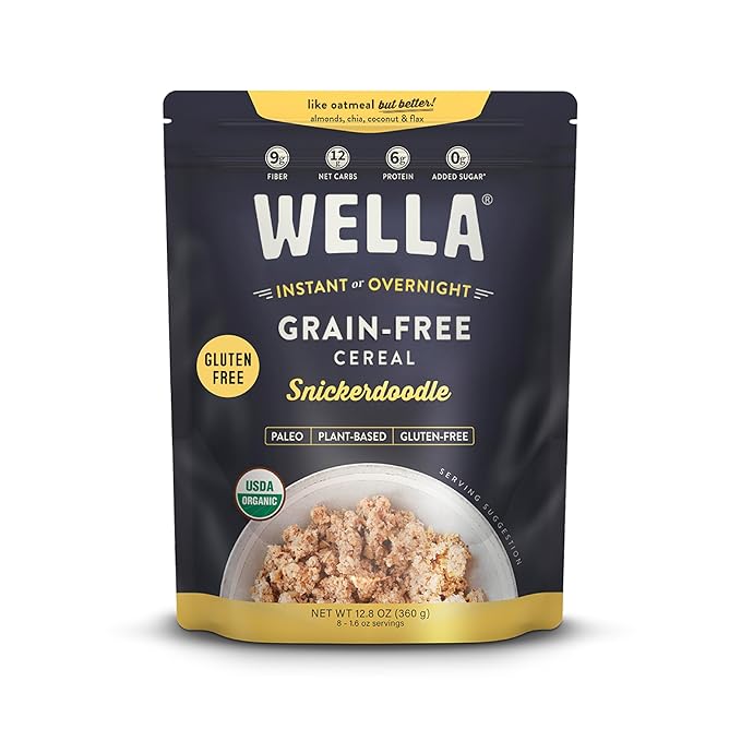 Wella Cereal Oatmeal Alternative, Gluten-Free Breakfast Hot Cereal, Grain-Free Paleo Organic Vegan High Protein Superfood, Plant-Based Non-GMO, Low in Net Carbs, Multi-Serve Bag, Snickerdoodle Flavor (1 Count, 12.8 oz. Bag)