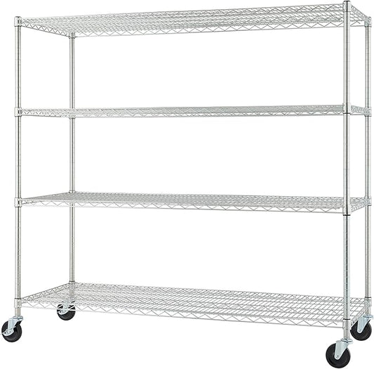 Trinity Basics 4-Tier Adjustable Wire Shelving with Wheels for Kitchen Organization, Garage Storage, Laundry Room, NSF Certified, 600 to 1800 Pound Capacity, 60” by 24” by 54”, EcoStorage Chrome