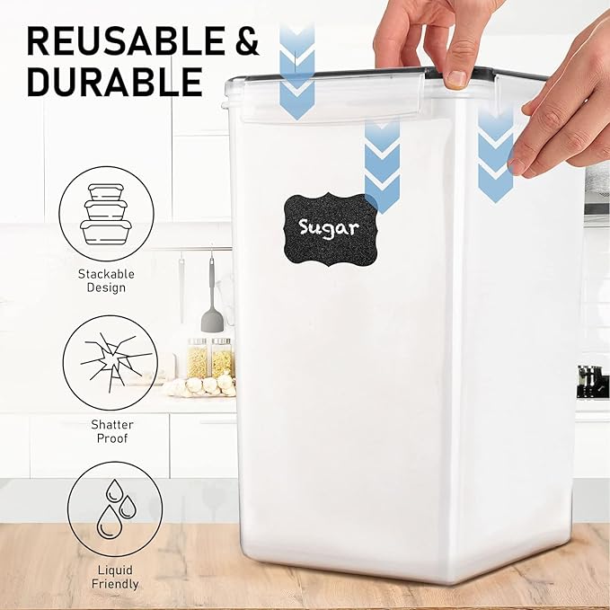 WHITE FEATHER SUPPLIES 2 PC [6.5L / 220 Oz] Large Food Storage Containers with Lids Airtight - BPA Free Clear Plastic Kitchen and Pantry Storage Containers, Bulk Storage for Cereal, Flour, Sugar, Rice