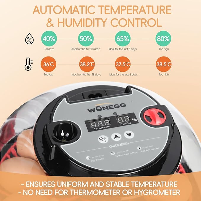 12 Egg Incubator with Automatic Turning, Humidity Control, LED Egg Candler, and Auto Water Addition, for Hatching Chicken, Goose, Duck, Quail, Pigeon (12 Egg Incubator Pro)