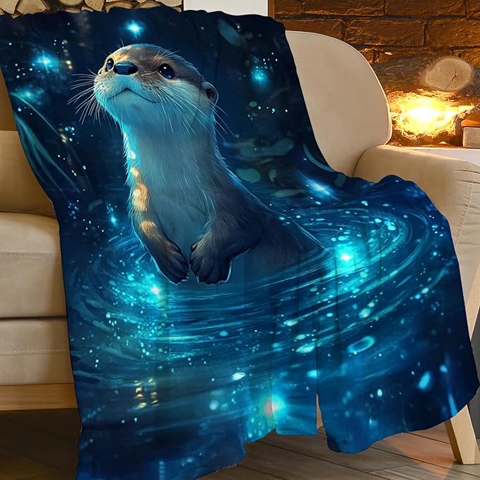 Otter Blanket, Sea Otter Throw Blanket, Teal Gifts Blankets Stuff Fleece Flannel Plush for Girls Women Men Boys Lovers Adults Soft Bedding Gift for Sofa Bed Office Home Decor 80"x60"