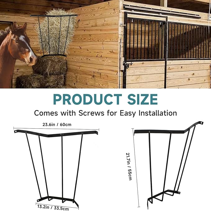 Corner Hay Rack Carbon Steel Hay Feeder Blanket Holder 23.3 x 13.2 x 21.7In Wall Mounted Hay Rack Hay Feeder for Horses Goats Farm Indoor and Outdoor Use