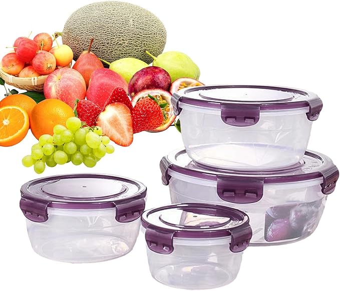 Food Storage Containers with Lids | Airtight Stackable Organizers - Round Leakproof Storage Container | for Fruits Breakfast Leftover Dry Goods Home Kitchen Fridge Pantry Office Picnic Baking