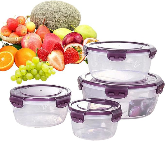 Food Storage Containers with Lids | Airtight Stackable Organizers - Round Leakproof Storage Container | for Fruits Breakfast Leftover Dry Goods Home Kitchen Fridge Pantry Office Picnic Baking