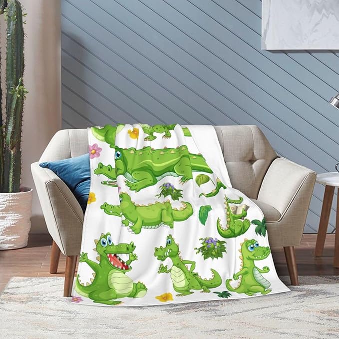 Alligator Blanket Super Soft Warm Crocodile Fleece Throw Blanket Cozy Fluffy Cartoon Alligators Animal Lightweight Flannel Gifts Blankets for Kids Adults 60"X50"