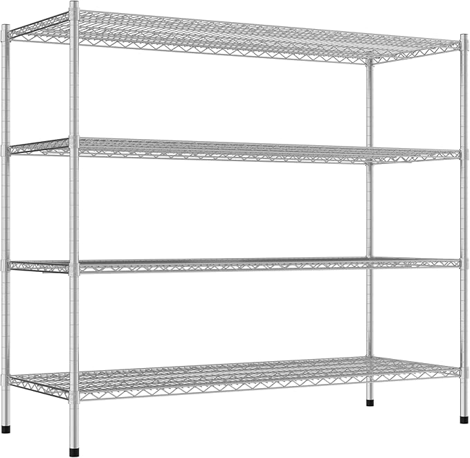 Commercial NSF Listed Chrome Stationary Wire Shelving Kit 24" x 60" x 54", with 4 Shelves Perfect for Warehouse, Walk-in Refrigerator, Freezer, Grocery Store, Restaurant, Dishroom