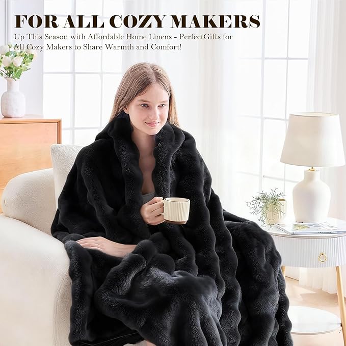 Faux Fur Throw Blanket for Couch, 1000 GSM Cozy Fuzzy Fluffy Soft Plush Thick Bubble Sherpa Blanket for Sofa Bedroom Living Room, Mothers Day Birthday Gifts for Women Home Decor