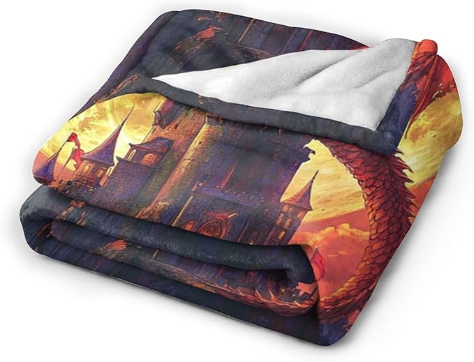 Dragon Blanket, Full Moon Throw Blankets, Dragons Space Fuzzy Plush Blanket Ultra Soft for Dragon Lover Gift Kids Teens Women Men Girls Boys Stuff Decor for Bedding Sofas Couch 80"X60"