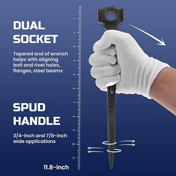 Lichamp 3 Pack 12 In. Spud Wrench Ratchet Set, 3/8" x 1/2" Dual Driver Ratchet, 3/4" x 7/8" Dual Socket Scaffold Spanner and 12 in. Spud Adjustable Wrench