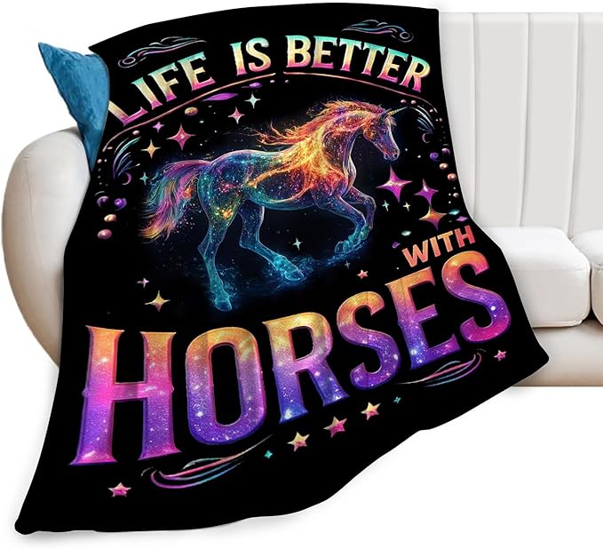 Horse Blanket Gifts for Girls Boys Soft Warm Plush Throw Colorful Horse Blanket Flannel Fleece Fuzzy Horses Blanket for Kids Lovers Bed Couch Living Room Decor 80"X60"