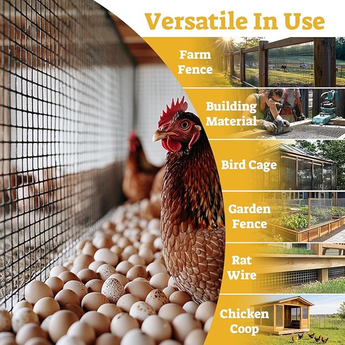 HORCH Black Hardware Cloth 1/2 inch 48x100 19-Gauge, Vinyl Coated Wire Mesh Roll, Chicken Wire Mesh, Tree Guard, Gopher Wire, Rodent Mesh, Chicken Wire Fencing, Garden Fence