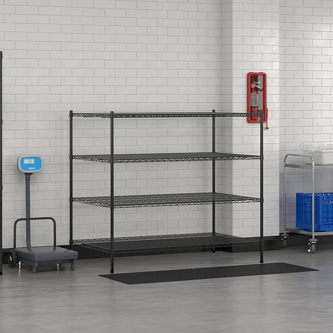 Commercial NSF Listed Black Epoxy Stationary Wire Shelving Kit 36" x 60" x 54", with 4 Shelves Perfect for Warehouse, Walk-in Refrigerator, Freezer, Grocery Store, Restaurant, Dishroom