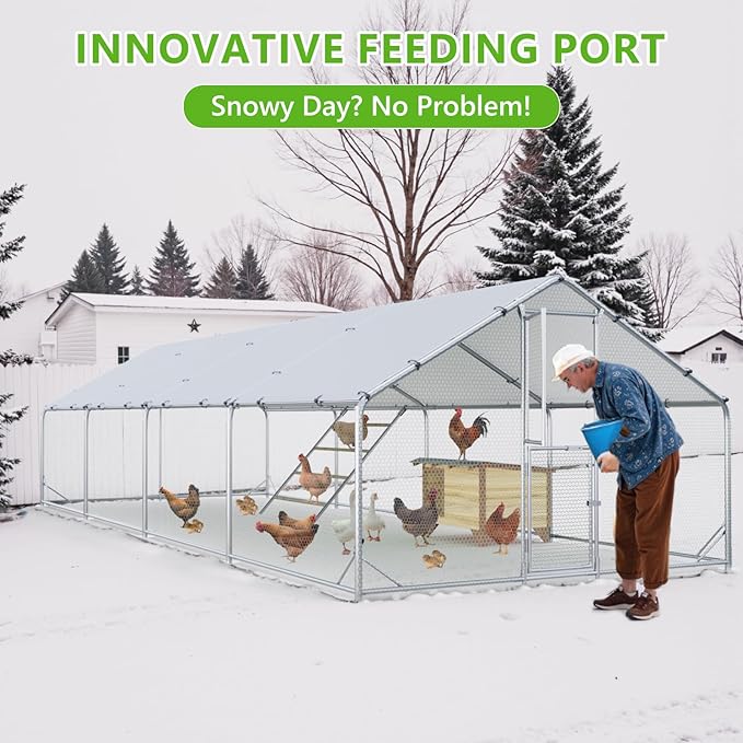 Large Chicken Coop,Metal Chicken Run for Yard with Feeding Door,Walk-in Chicken Pen for 30-40 Chickens,Outdoor Poultry Cage with Anti-UV Cover,Duck Rabbit House