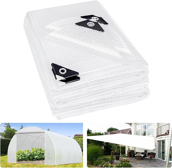 ANGAR 16 Mil Heavy Duty Clear Greenhouse Tarp, 16x20FT Waterproof Clear Tarps with Grommets, UV Resistant Greenhouse Replacement Poly Cover, for Gardening, Farming, Chicken Coops, Canopy,Outdoor