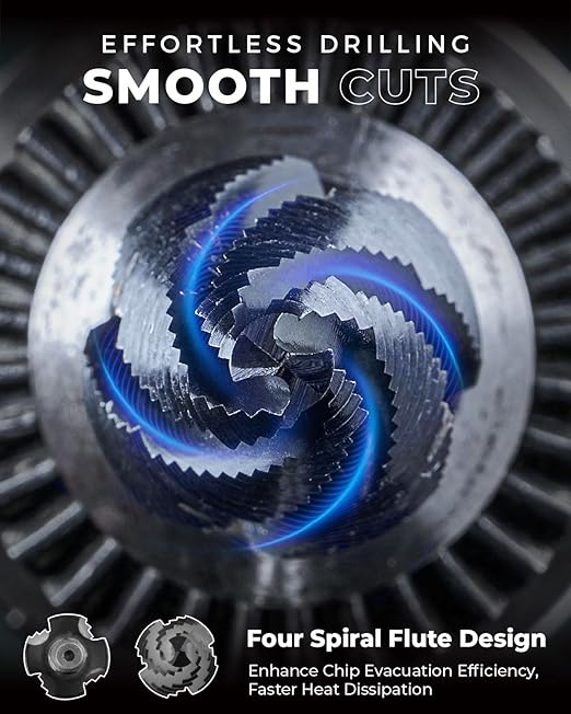 toolant Four Spiral Flute Cobalt Step Drill Bit(Pro), 3/16" - 7/8"(12 Step Size) Impact Ready Unibit Step Drill Bit, 1/4" Hex Shank Step Bit for Metal, Stainless Steel, Aluminum, Plastic