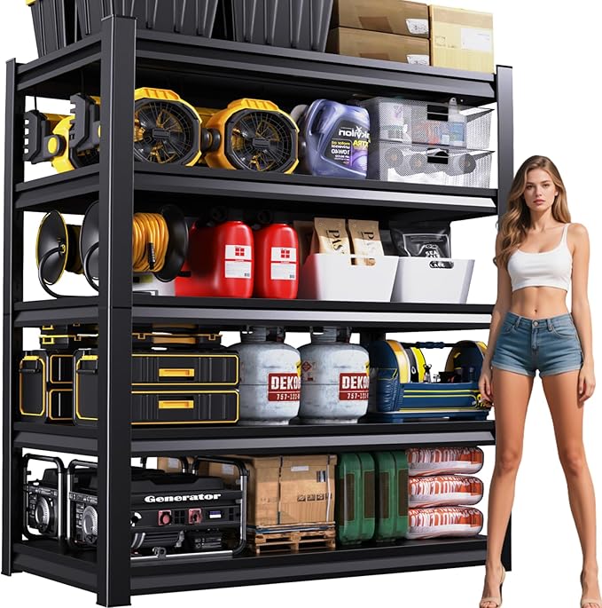 72''H/46''W Garage Shelving Heavy Duty 5-Tier Adjustable Storage Shelves Unit,3000 LBS Metal Utility Rack Shelf for Industries, Warehouses, Basement,Black (72'H x 46''W x 20''D)