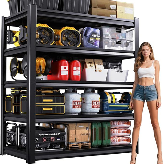 72''H/46''W Garage Shelving Heavy Duty 5-Tier Adjustable Storage Shelves Unit,3000 LBS Metal Utility Rack Shelf for Industries, Warehouses, Basement,Black (72'H x 46''W x 20''D)