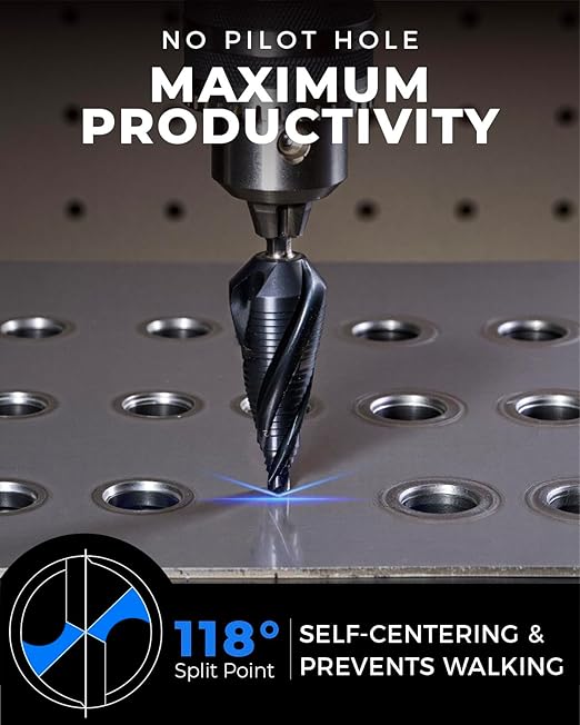 toolant Gigantic Step Drill Bit(Pro), 1/4" - 2-1/2"(15 Step Size), 1/2" Shank Unibit Step Drill Bit for Metal, Aluminum, Plastic