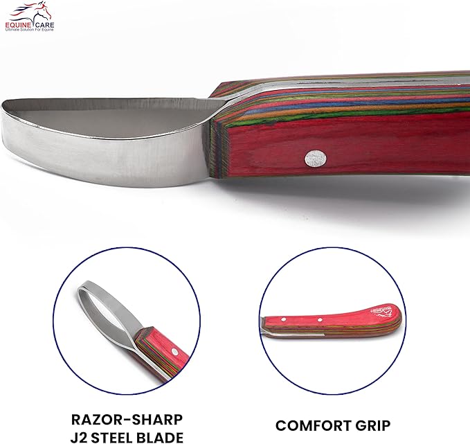 Double-Edged J2 Stainless Steel Hoof Trimming Loop Knife with Sheet Handle - Versatile Farrier Tool for Horse & Cow Hoof Care, Ideal for Farriers & Horse Owners.