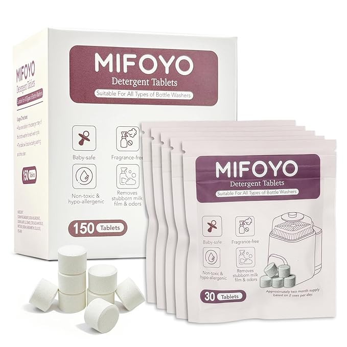 150PCS Baby Bottle Washer Detergent Tablets, Detergent Soap Tablets for All Brands Momcozy Baby Brezza Papablic Bottle Washers, Bottle Cleaning Tablets, Bottle Washer Tablets, 30 Count per Bag