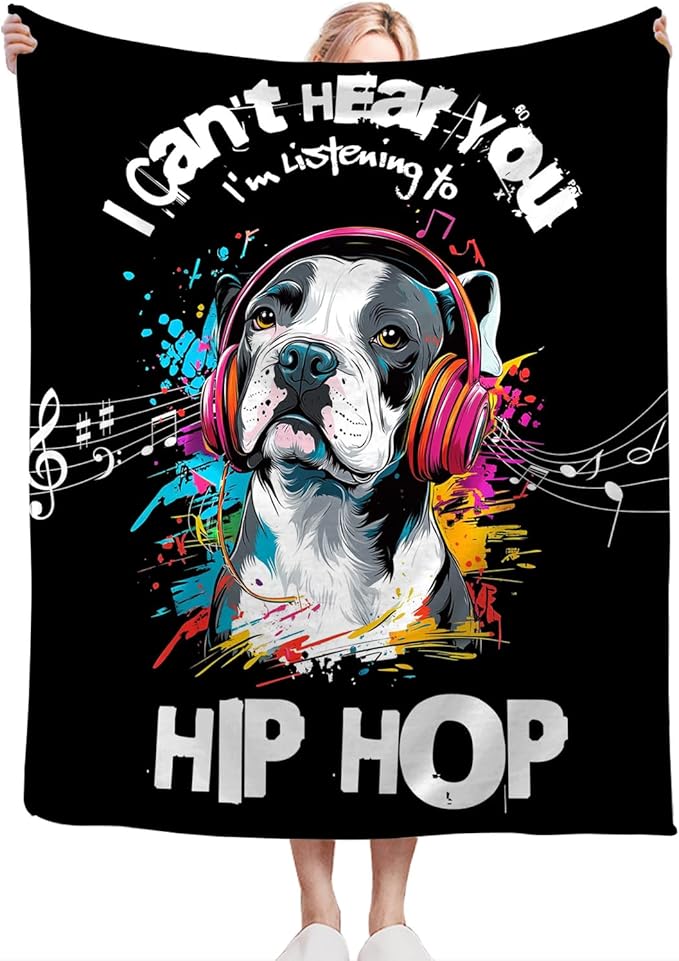 Pit Bull Throw Blanket Ultra Soft Cozy Hip-Hop Music French Bulldog Blanket Fleece Fuzzy Plush Lovers Decor Gifts for Women Girls Adults Couch Sofa 50"x40"