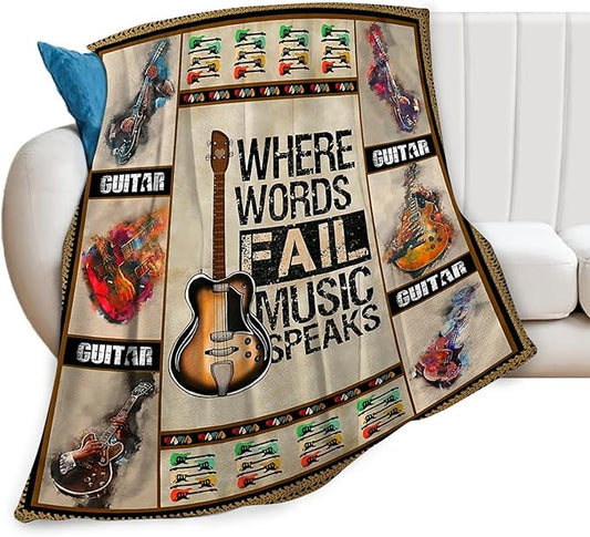 Tijuboni Guitar Music Throw Blanket Guitar Gifts for Girls Boys Women Men Kids Adults Soft Flannel Fleece Blanket for Couch Sofa Bed Home Decor 40"x50"