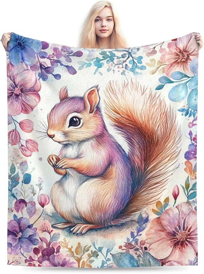Squirrel Blanket Squirrels Throw Blanket Soft Warm Fuzzy Plush Squirrel Throw Blanket Gifts for Girls Women Squirrels Lightweight Fleece Flannel Gift Blankets for Kids Adults 60"X80"