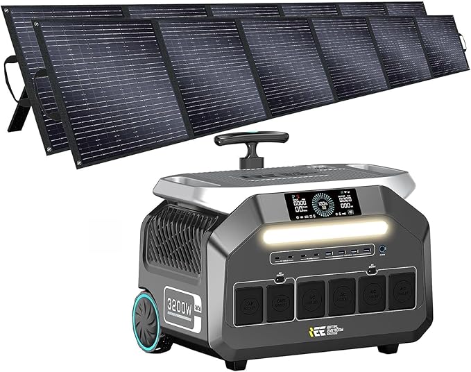 IEE 3200W Solar Generator P3200 with 2 * 500W Panel, 2048Wh Portable Power Station, 1800W AC Charging & 1000W Solar Charging, LFP Battery, 14 Output Ports, APP Control, for Home Backup, Camping, RV