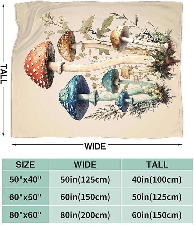 Mushroom Blanket Gifts for Girls Women Mushroom Throw Blankets Cozy Plush Fleece Flannel Fuzzy for Bedroom Living Decor 60"X50"