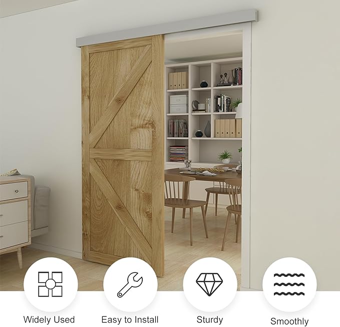 JUBEST 8FT Barn Door Sliding Hardware Track Kit, Aluminium Alloy Box Rail Hardware for Classic Modern Interior Single Wooden Door,Low Clearance