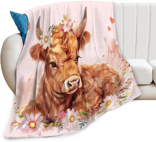 Tijuboni Pink Cow Throw Blanket Highland Cow Gifts for Girls Women Boys Men Kids Adults Soft Flannel Fleece Blanket for Couch Sofa Bed Home Decor 50"x60"
