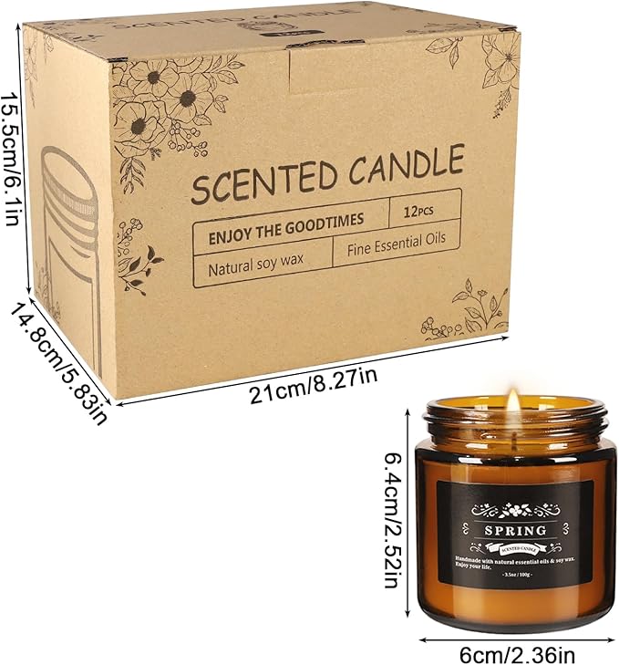 12 Pack Black Apothecary Jar Scented Candles - Natural Soy Wax with Premium Essential Oils, 3.5oz/100g Each, Relaxing Gift Set for Home Decor,Party,Christmas and Other Festivals