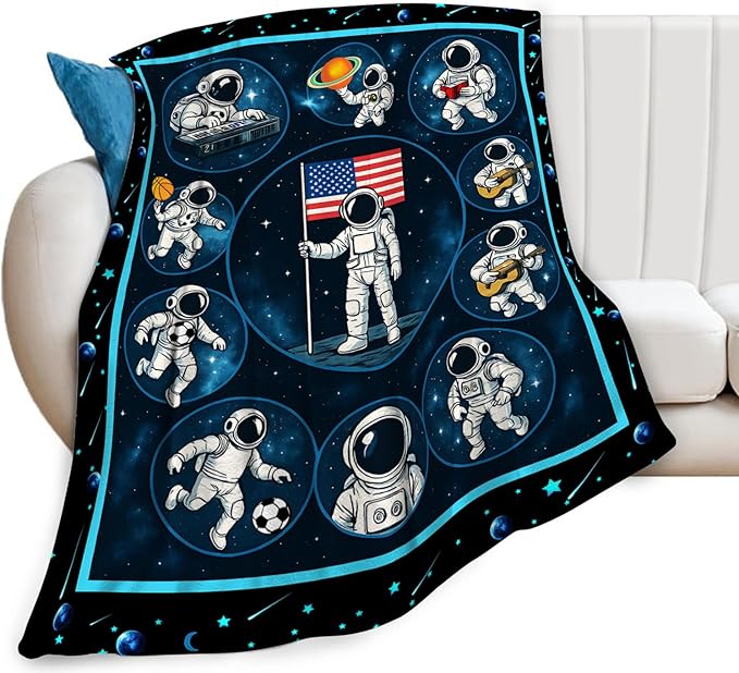 Astronaut Blanket, Space Astronaut Throw Blanket, American Flag Gifts Blankets Stuff Fleece Flannel Plush for Girls Women Lovers Adults Soft Bedding Gift for Sofa Bed Office Home Decor 80"x60"
