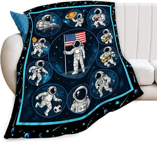 Astronaut Blanket, Space Astronaut Throw Blanket, American Flag Gifts Blankets Stuff Fleece Flannel Plush for Girls Women Lovers Adults Soft Bedding Gift for Sofa Bed Office Home Decor 80"x60"