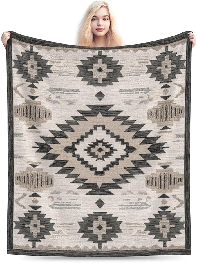 Western Blanket, Soft Plush Fleece Aztec Southwestern Throw Blanket - Cozy Warm Tribal Navajo Southwest Blankets Western Bedding Stuff Gifts for Women Girls Kids Adults 50"X60"
