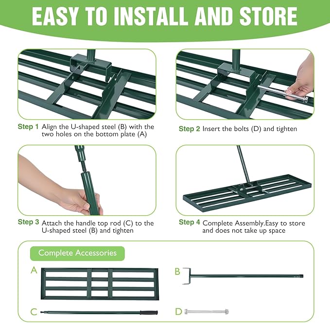 Yesker Lawn Leveling Rake 36 Inch for Soil Yard Leveling Rake with 36"x10" Ground Plate 72" Steel Handle Effort-Saving Heavy Duty Ground Leveler Tool for Backyard Garden Farm Golf Course Landscaping