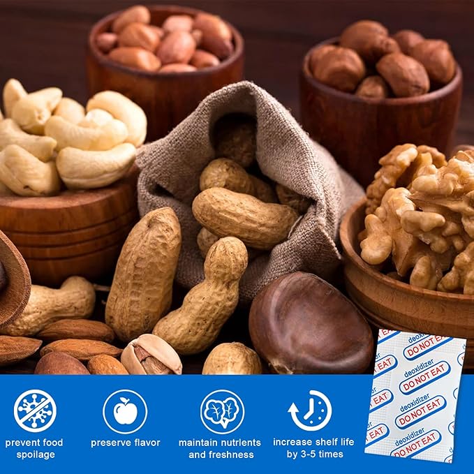 100 Packs 400CC Food Grade Oxygen Absorbers (10 Pack in Individual Vacuum Bag)-for Long Term Food Storage & Survival，Mylar Bags, Canning, Harvest Right Freeze Dryer, Dehydrated, and Preserved Foods