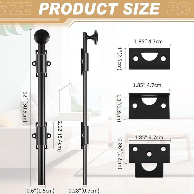 Tandefio 12" Cane Bolt for Gate Heavy Duty Solid Brass Slide Dutch Door Bolt Latch Oil Rubbed Bronze Hardware Locks Attic Latch for Dutch Sliding Barn Door Wooden Fence Metal Gate, Bronze