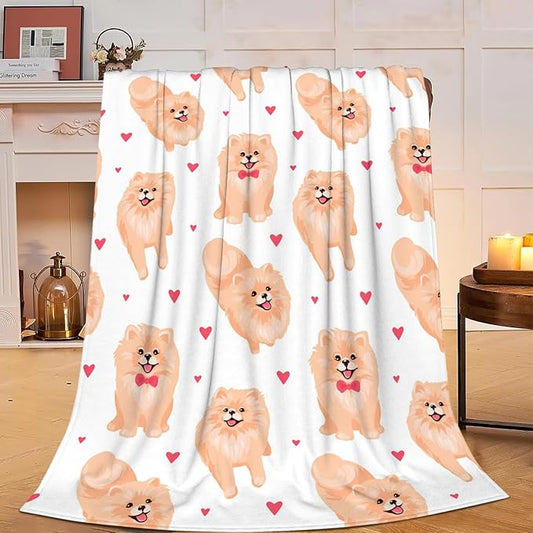 Pomeranian Blanket Super Cozy Soft Throw Warm Plush Fluffy Dog Stuff Gifts for Women Girls Fleece Flannel Gift for Kids Adults 50"X40"