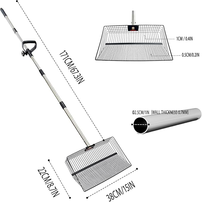 15inch Large Metal Chicken Poop Scooper for Sand, Chicken Pooper Scooper with 39 to 76" Adjustable Stainless Steel Handle, Litter Scooper Sand Sifting Shovel for Dogs, Cats, Chicken Coop Accessories
