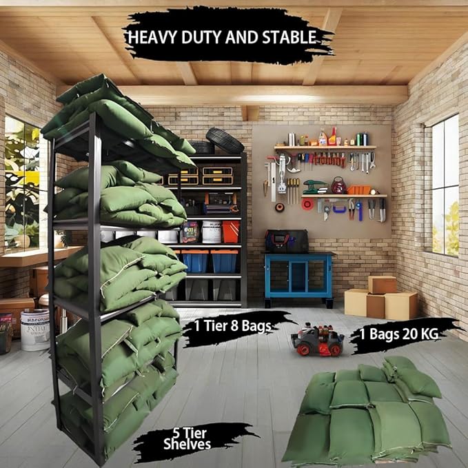 Industrial Storage Rack,Heavy-Duty Steel Shelving Unit,Multi-Purpose Garage Organization System Black 72" H x 62" W x 23.5" D 5-Tier