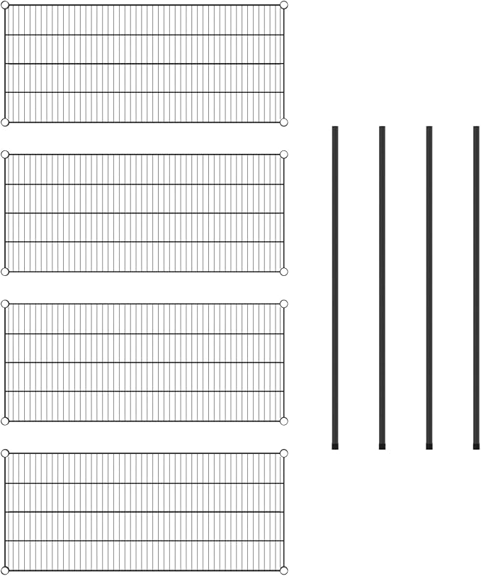 Commercial NSF Listed Black Epoxy Stationary Wire Shelving Kit 21" x 48" x 54", with 4 Shelves Perfect for Warehouse, Walk-in Refrigerator, Freezer, Grocery Store, Restaurant, Dishroom