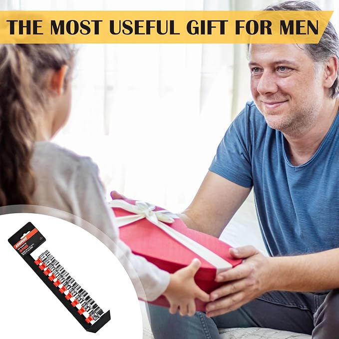 Egofine 10PCS 3/8” Drive Standard Socket Set,Shallow,Metric（10-21mm,6 Point Socket Set With Hanging Bracket,Cr-V Steel