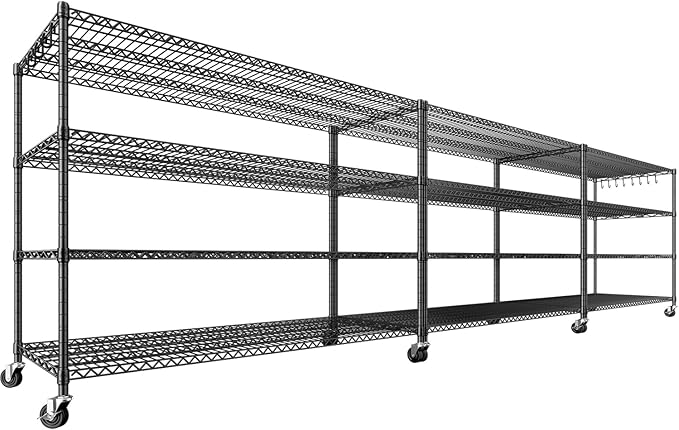 PrimeZone 60" W x 24" D x 76" H Heavy Duty Wire Storage Shelves with Wheels, 4 Tier Adjustable NSF Certified Garage Shelving Unit, Rolling Metal Organizer Shelf Rack for Warehouse, Pantry, 3 Packs