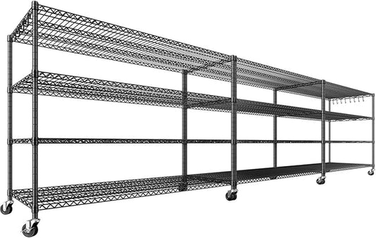 PrimeZone 60" W x 24" D x 76" H Heavy Duty Wire Storage Shelves with Wheels, 4 Tier Adjustable NSF Certified Garage Shelving Unit, Rolling Metal Organizer Shelf Rack for Warehouse, Pantry, 3 Packs
