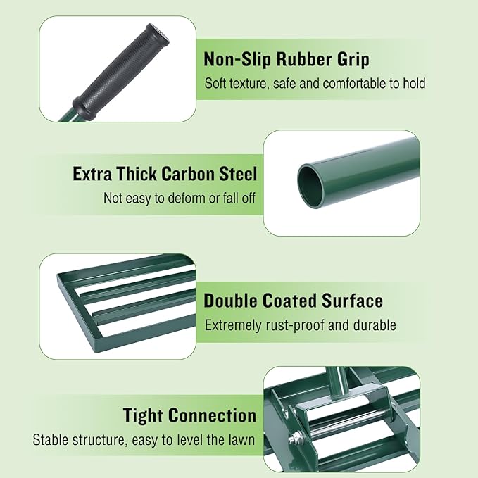 Yesker Lawn Leveling Rake 30 Inch for Soil Yard Leveling Rake with 30"x10" Ground Plate 72" Steel Handle Effort-Saving Heavy Duty Ground Leveler Tool for Backyard Garden Farm Golf Course Landscaping