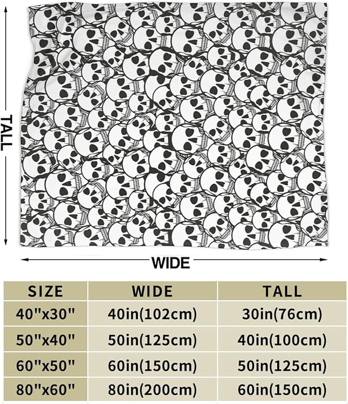 Mudiwa Gothic Skeleton Flannel Plush Throw Blanket - Cozy Lightweight Skull Decor Fleece Bedding Stuff - Gifts for Skull Lovers - Women, Men, Kids - 50"x60"
