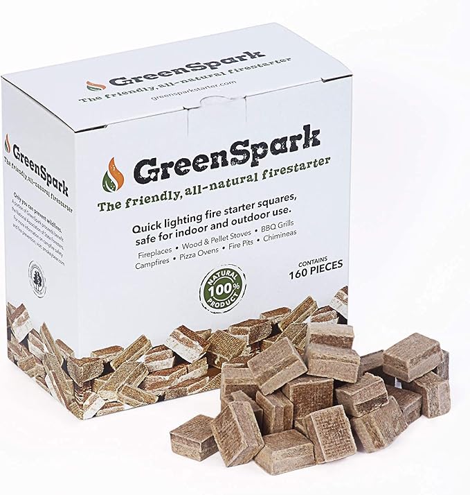 Firestarters Square 160 Pcs Natural Fire Starters for Grill, Smoker, Pizza Oven, BBQ, Wooden & Pellet Stove, Fire Pit, Long Burn, Waterproof,All Weather, Safe for Indoor/Outdoor Use
